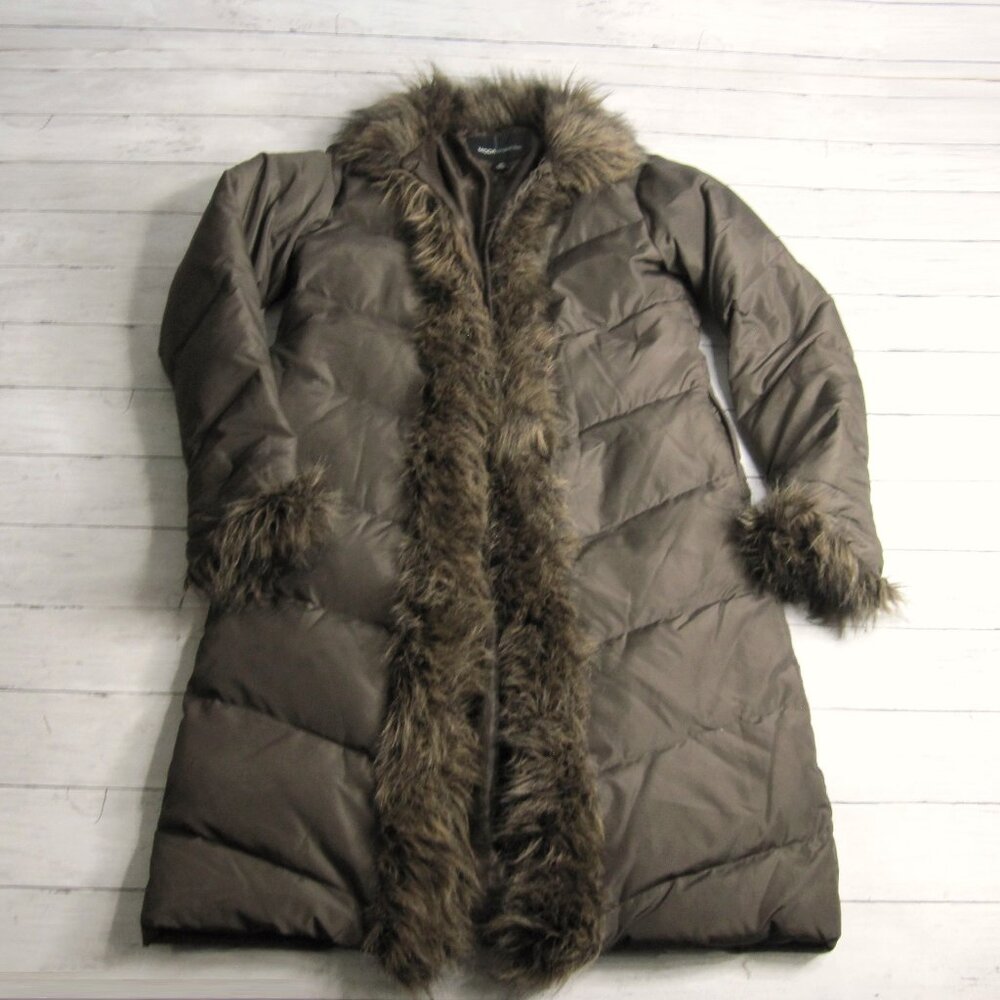 Moda International Vintage Women's Long Brown Jacket Size XS Down Faux Fur Y2K